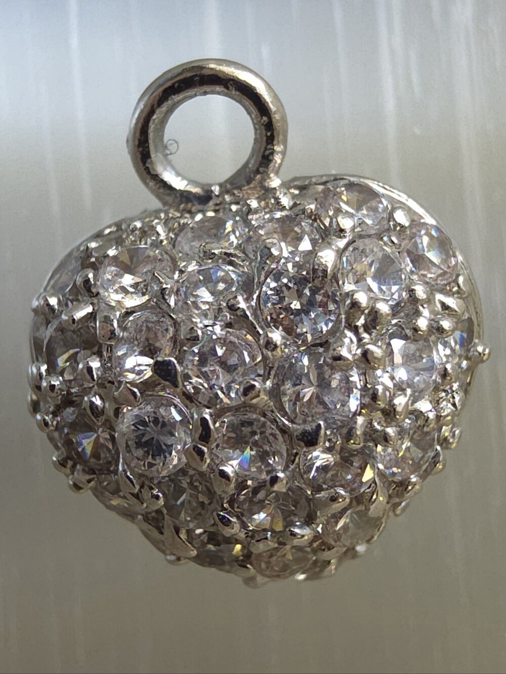 Puffy Crystal Heart Pendant Silvertone Rhinestones Pave Crystals